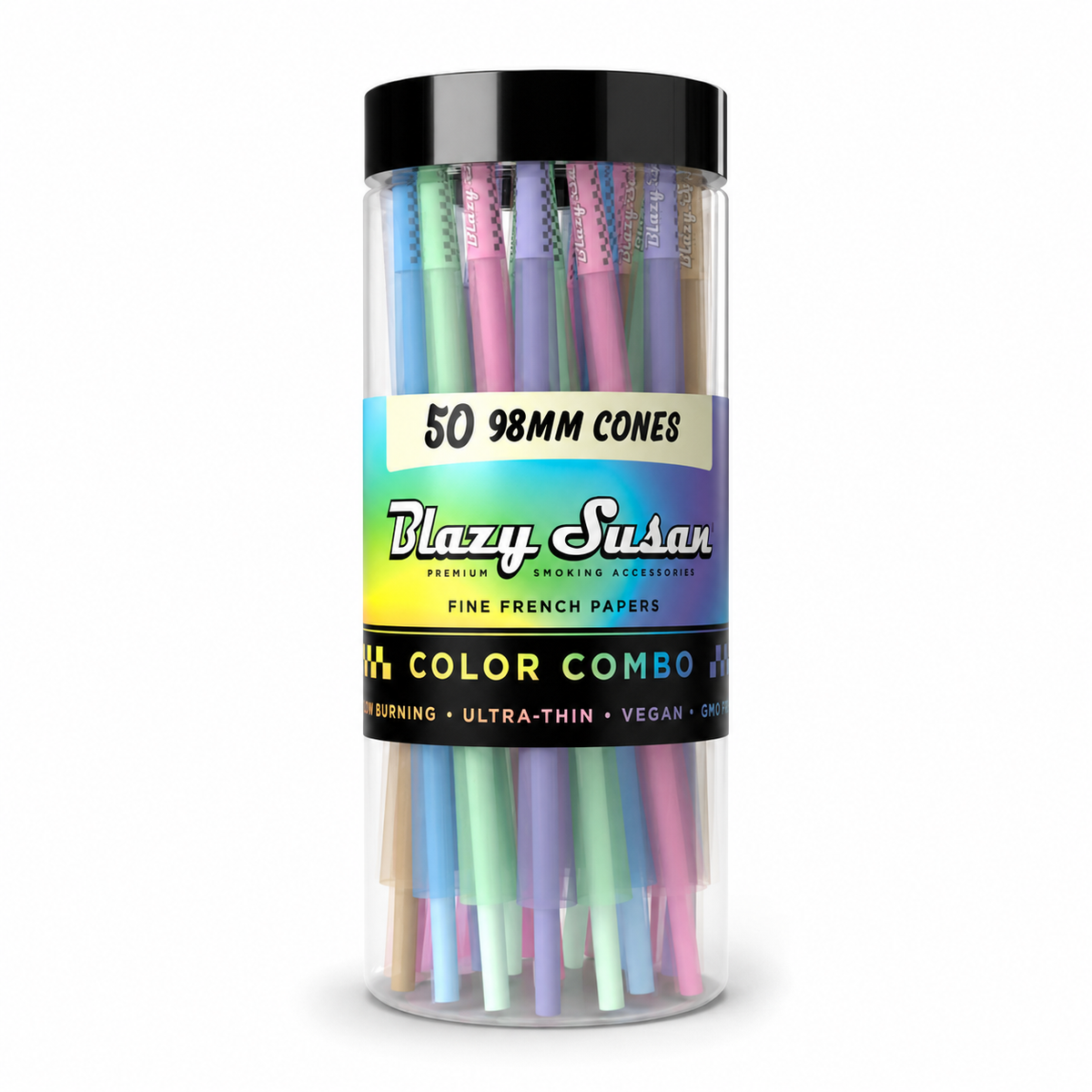 BLAZY SUSAN 98MM PRE ROLLED CONES (50CT/JAR) | RAINBOW