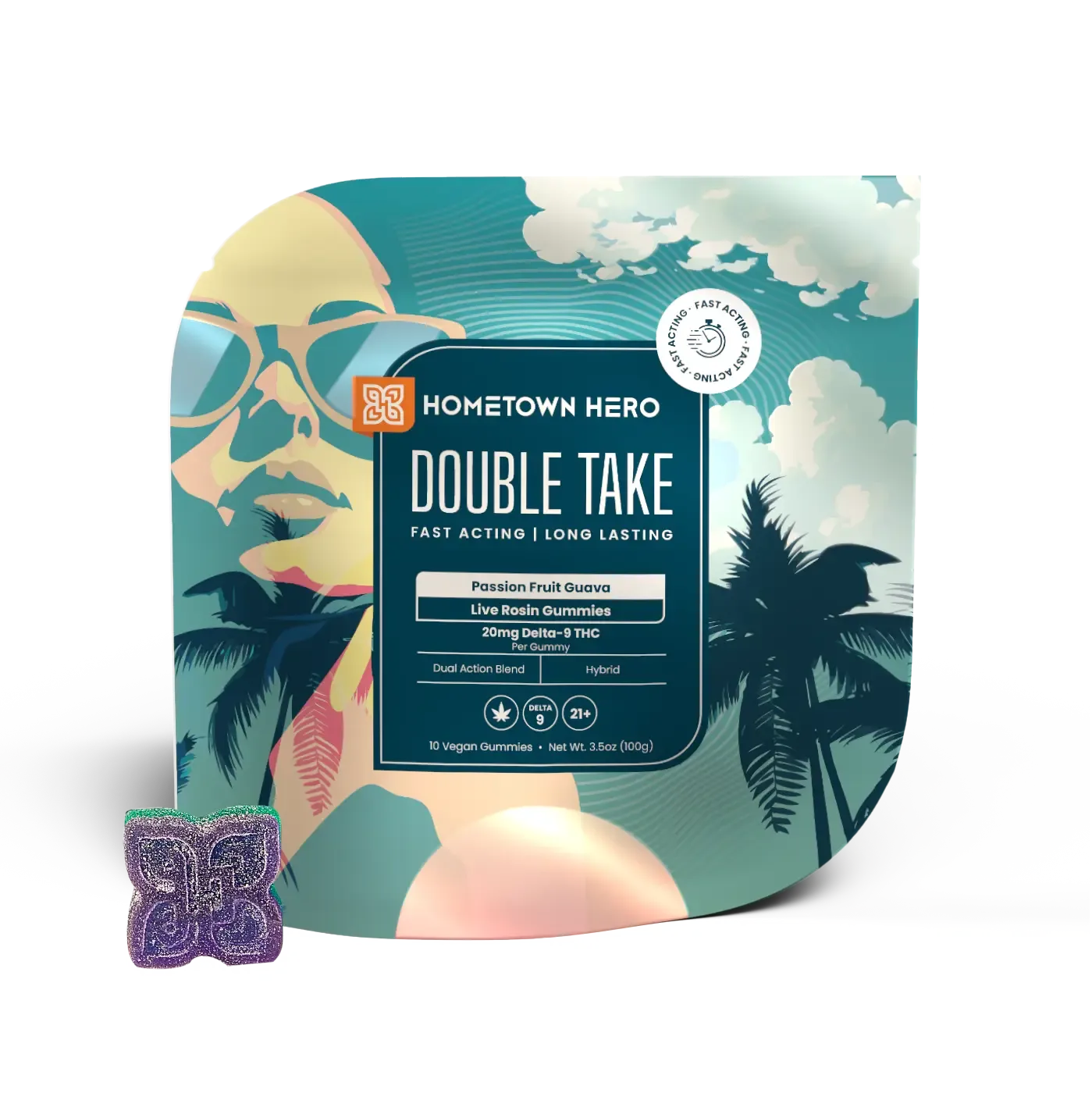 HOMETOWN HERO DOUBLE TAKE 20MG D9 LIVE ROSIN GUMMIES (10CT/PACK)