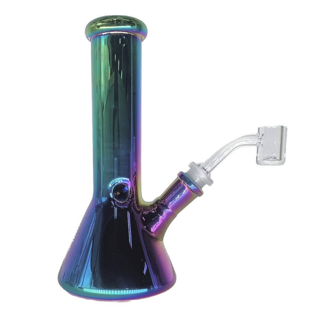 8" ELECTROPLATED POLISHED PRECISION BEAKER WATER PIPE | TRANSPARENT RAINBOW