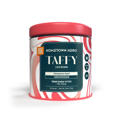 HOMETOWN HERO 15MG D9 LIVE ROSIN TAFFY (10CT/JAR) | CINNAMON SWIRL (SATIVA)