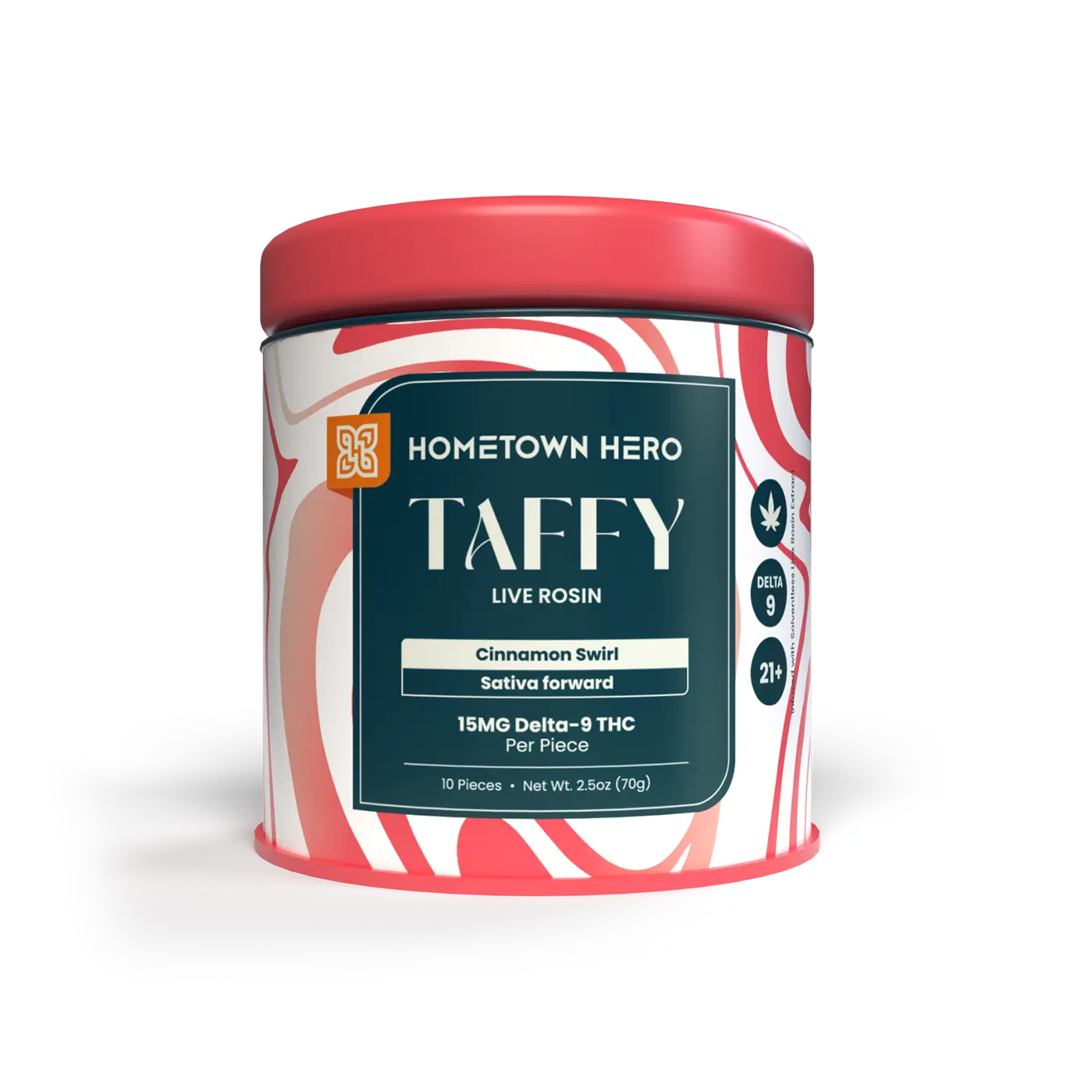 HOMETOWN HERO 15MG D9 LIVE ROSIN TAFFY (10CT/JAR) | CINNAMON SWIRL (SATIVA)
