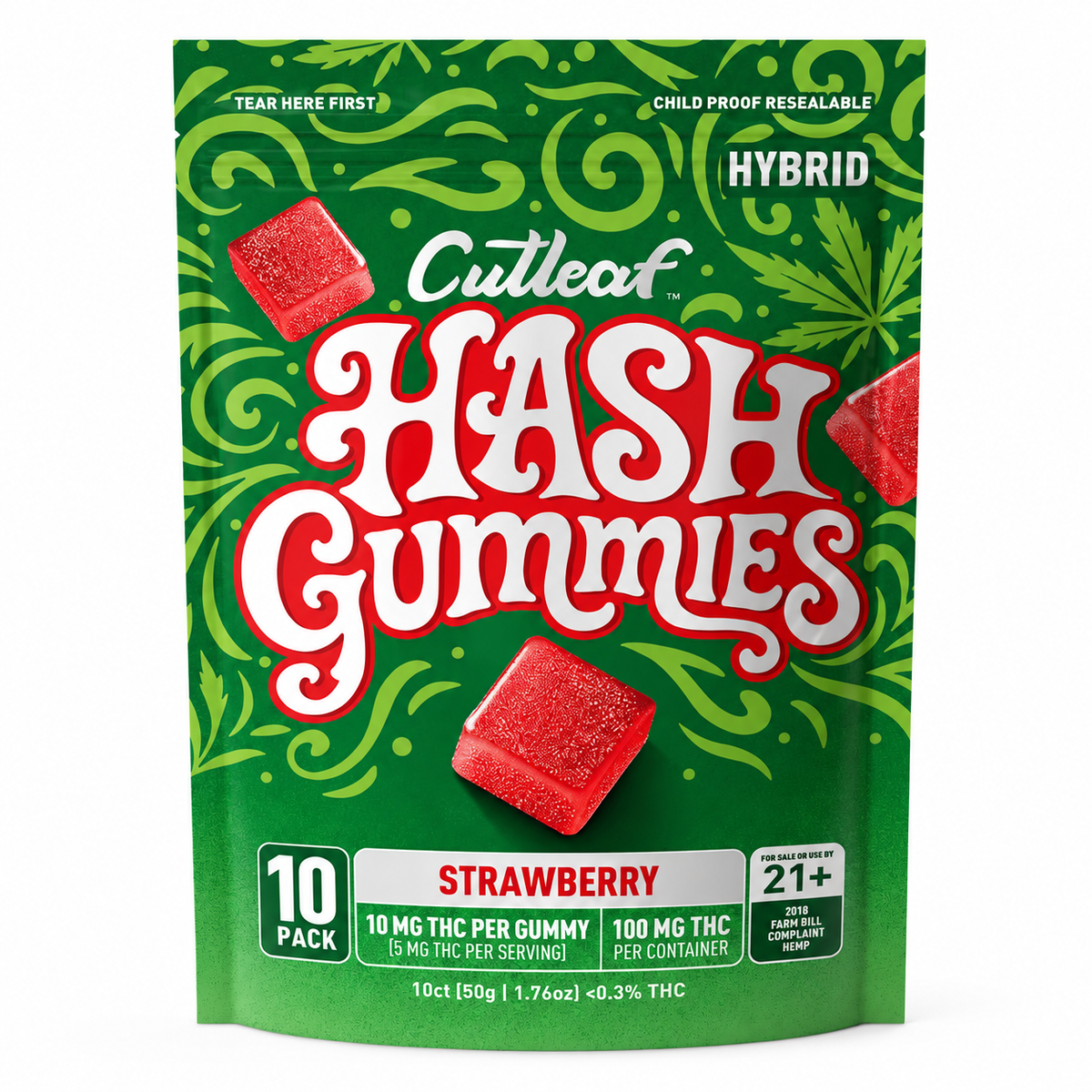 CUTLEAF THC HASH GUMMIES 10MG PER GUMMY (10CT BAG)
