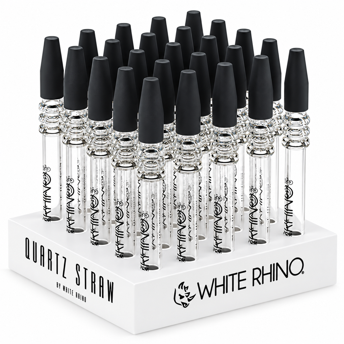 WHITE RHINO QUARTZ STRAW W/ SILICONE CAP (25CT DISPLAY)