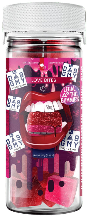 AGFN D9 GMY 810MG FULL SPECTRUM DELTA-9 THC HYBRID GUMMIES - 30CT JAR - LOVE BITES (WATERMELON & STRAWBERRY)