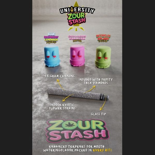 UNIVERSITY X ZOUR STASH 3.5 THCA DIAMOND COATED PRE ROLL