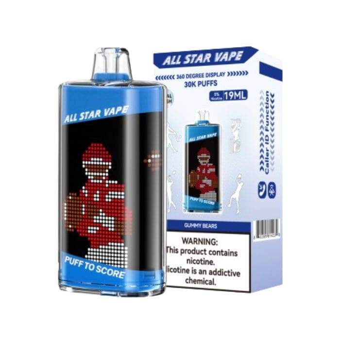 ALL STAR VAPE 30K PUFFS CALLER ID FUNCTION 360 DISPLAY SCREEN 5% DISPOSABLE (5CT DISPLAY) GUMMY BEARS 840395814345