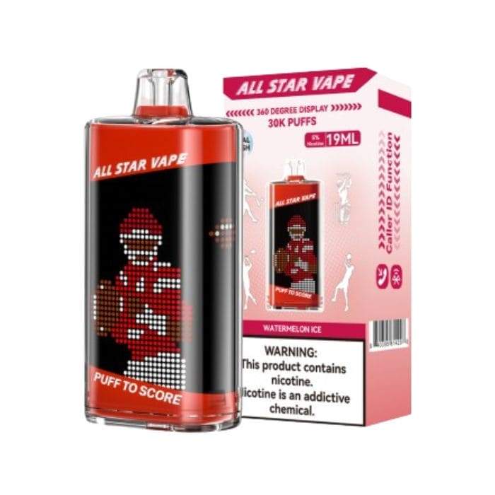 ALL STAR VAPE 30K PUFFS CALLER ID FUNCTION 360 DISPLAY SCREEN 5% DISPOSABLE (5CT DISPLAY) WATERMELON ICE 840395814314