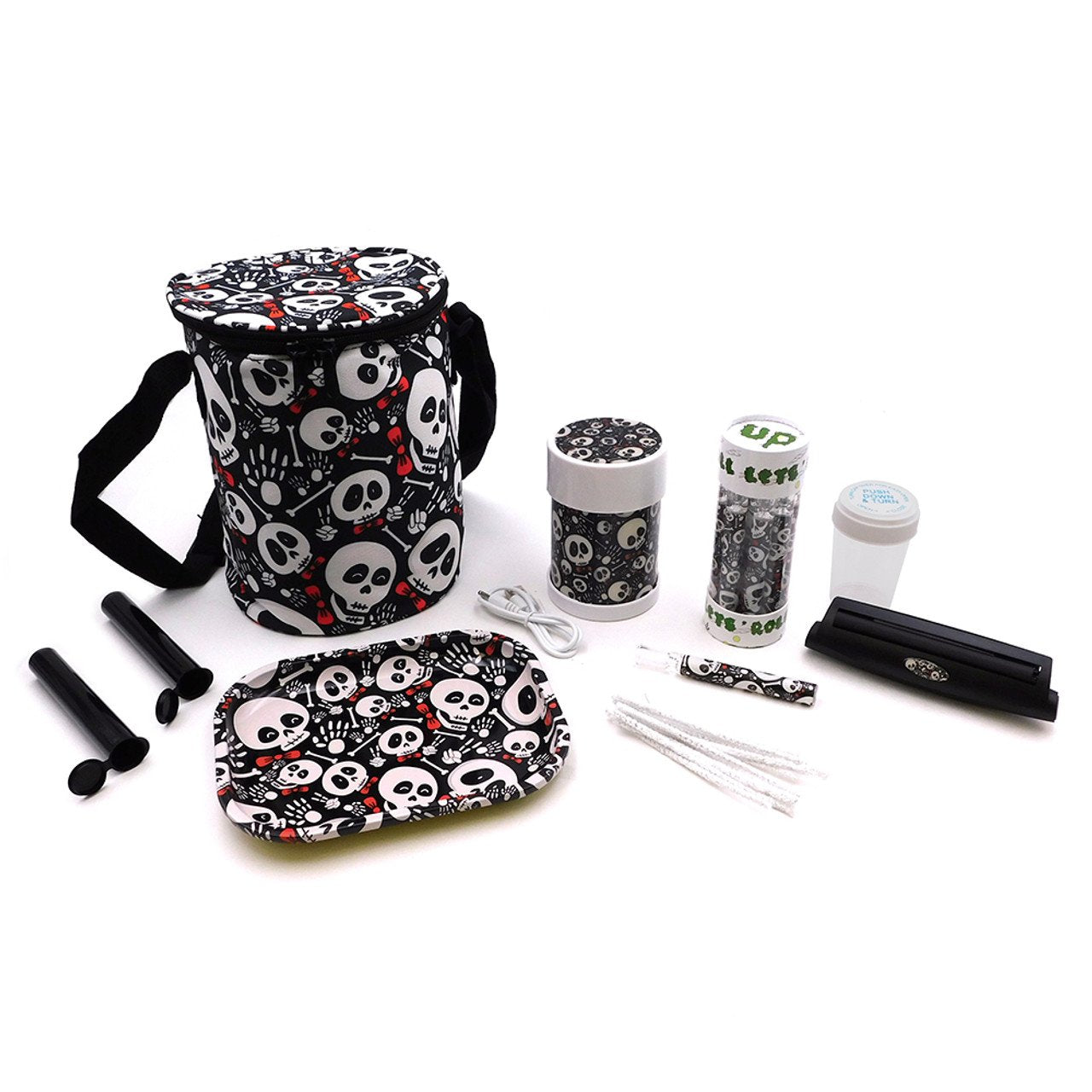 ASSORTED DESIGN BUCKET BAG SMOKING SUPPLIES SET
