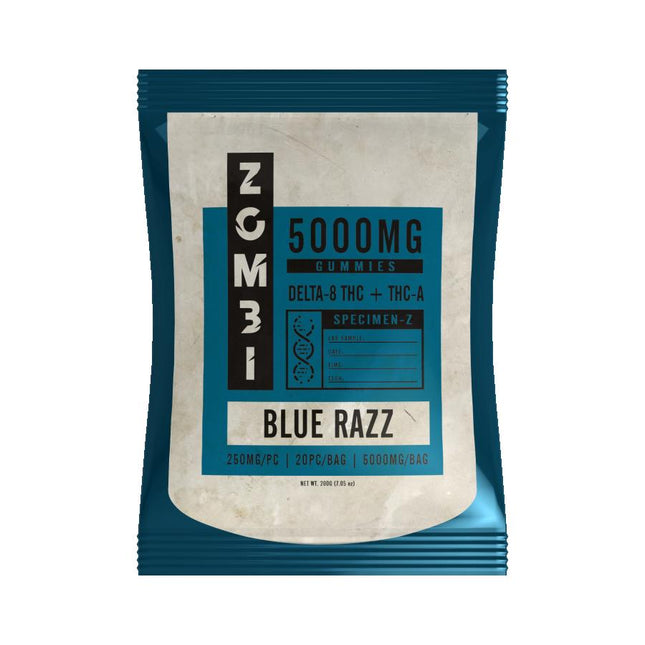 ZOMBI 5000MG D8-THC + THC-A BLEND 20PC/BAG BLUE RAZZ 850057531428