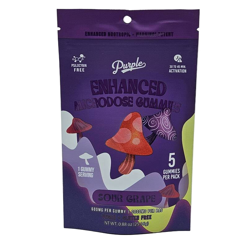 PURPLE ENHANCED MICRODOSE GUMMIES 600MG PER GUMMY (5PC / BAG) SOUR GRAPE 222556682718