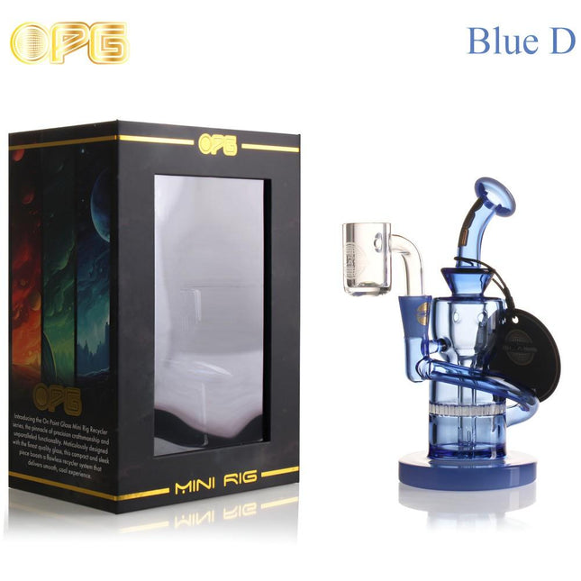 OPG MINI RIG SERIES 6" ANNULATED SHAPE CURVED NECK RECYCLER W/ BANGER BLUE D 750250841969