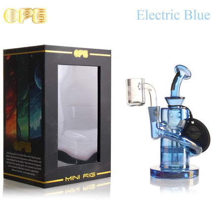 OPG MINI RIG SERIES 6" ANNULATED SHAPE CURVED NECK RECYCLER W/ BANGER ELECTRIC BLUE 750250841938