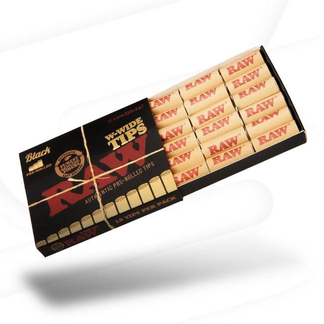 RAW BLACK PRE ROLLED W WIDE TIPS 18PK 20CT/BOX