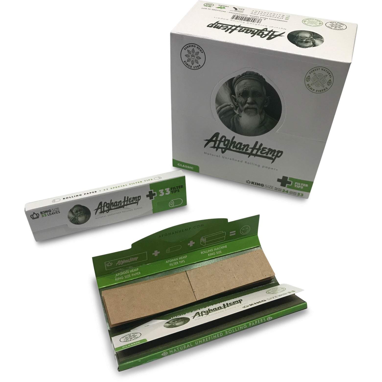 AFGHAN HEMP ROLLING PAPERS KING SIZE W/ FILTER TIPS (24PACKS/BOX)