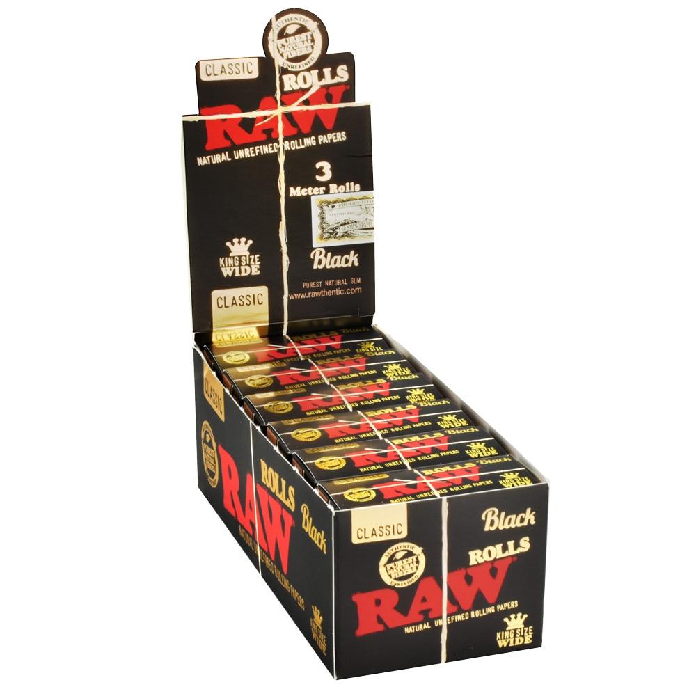 RAW BLACK PAPER CLASSIC KING SIZE 3M ROLLS 12CT/BOX