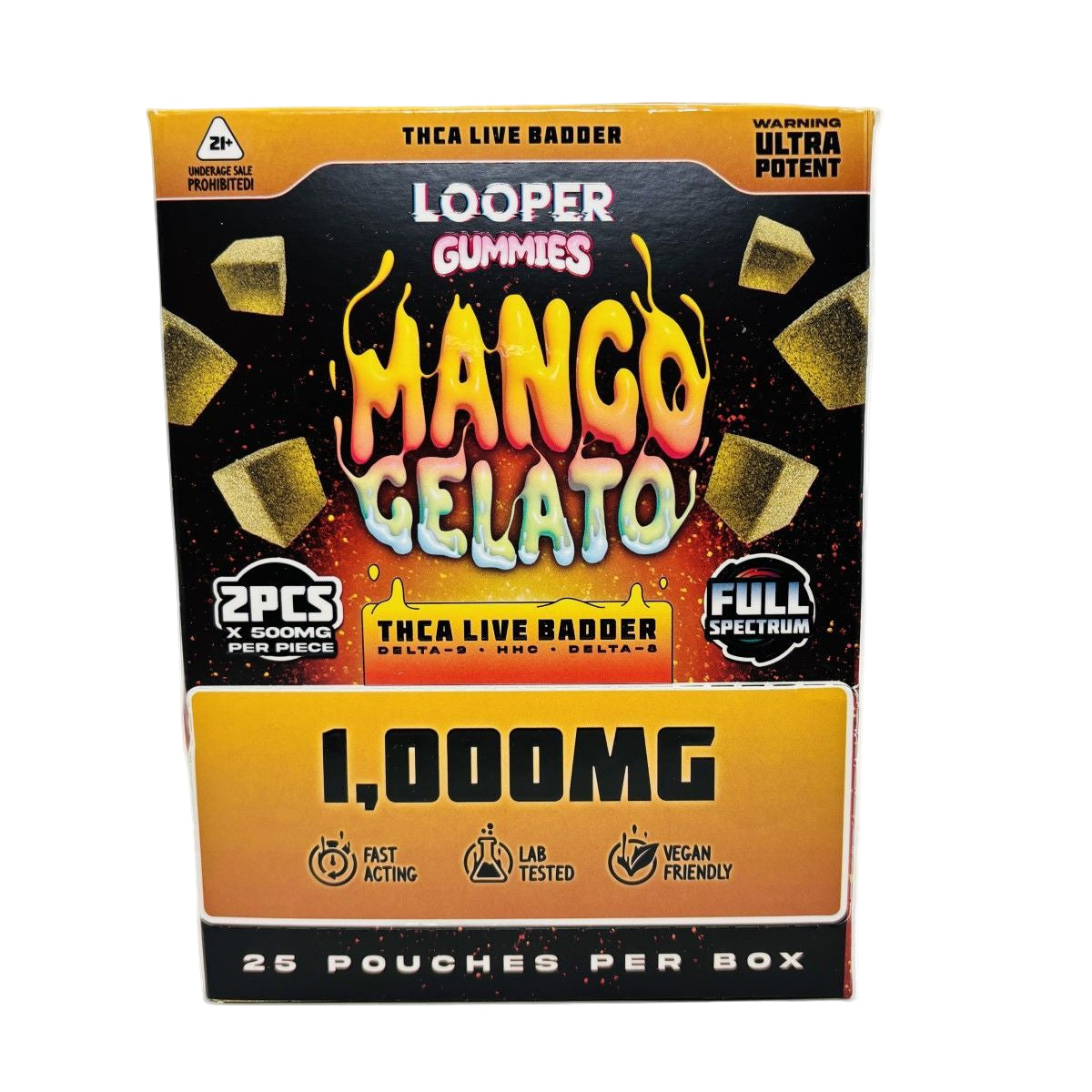 LOOPER THCA HHC D8 LIVE BADDER 1000MG/GUMMY 25CT/BOX MANGO GELATO 810110046856