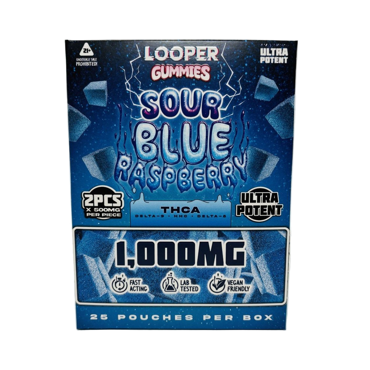 LOOPER THCA HHC D8 LIVE BADDER 1000MG/GUMMY 25CT/BOX SOUR BLUE RASPBERRY 810110046818