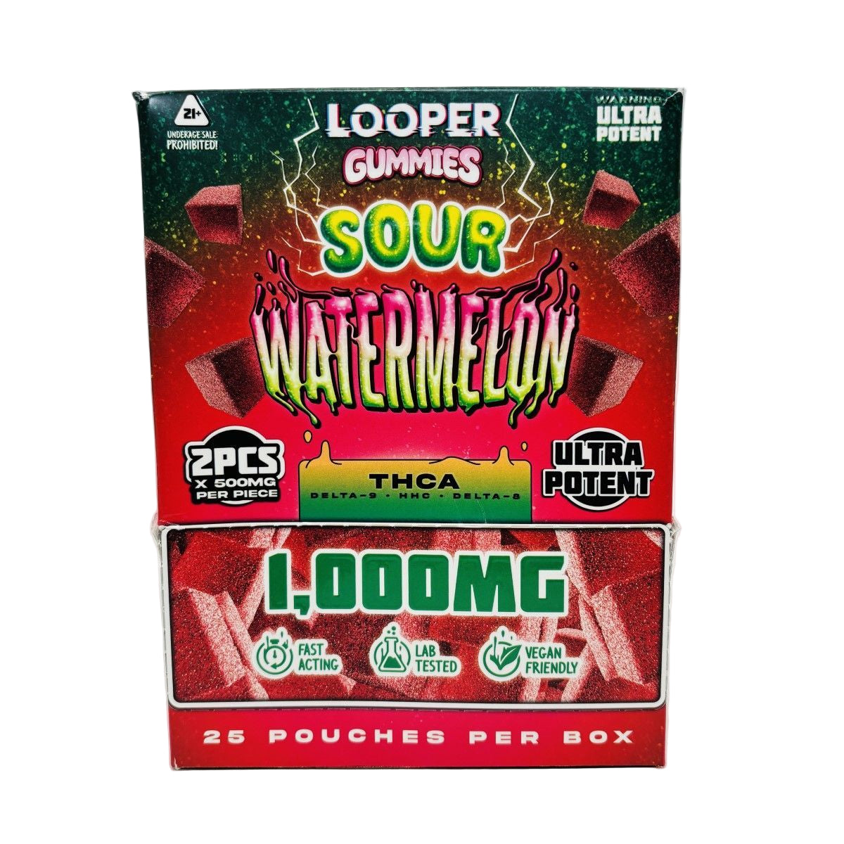 LOOPER THCA HHC D8 LIVE BADDER 1000MG/GUMMY 25CT/BOX SOUR WATERMELON 810110046832