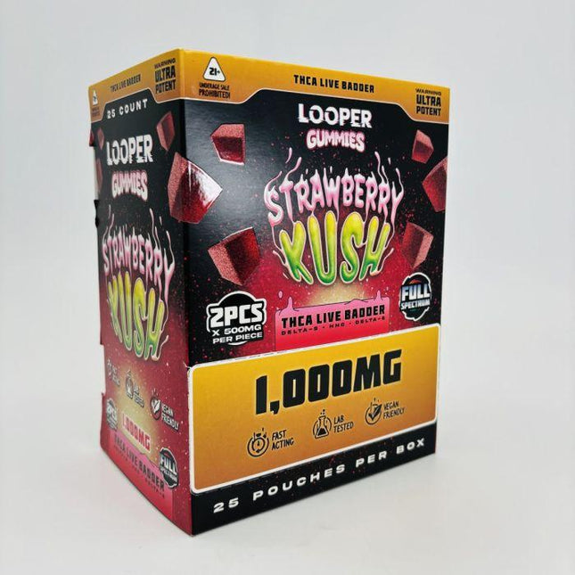 LOOPER THCA HHC D8 LIVE BADDER 1000MG/GUMMY 25CT/BOX STRAWBERRY KUSH 810110046863