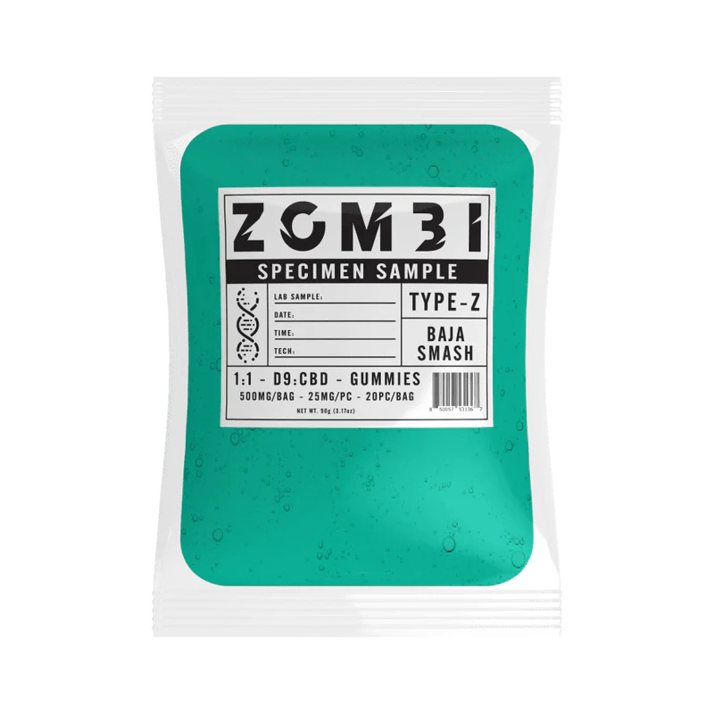 ZOMBI SPECIMEN SAMPLE 1:1 D9 & CBD GUMMIES 20PC/BAG 500MG/BAG