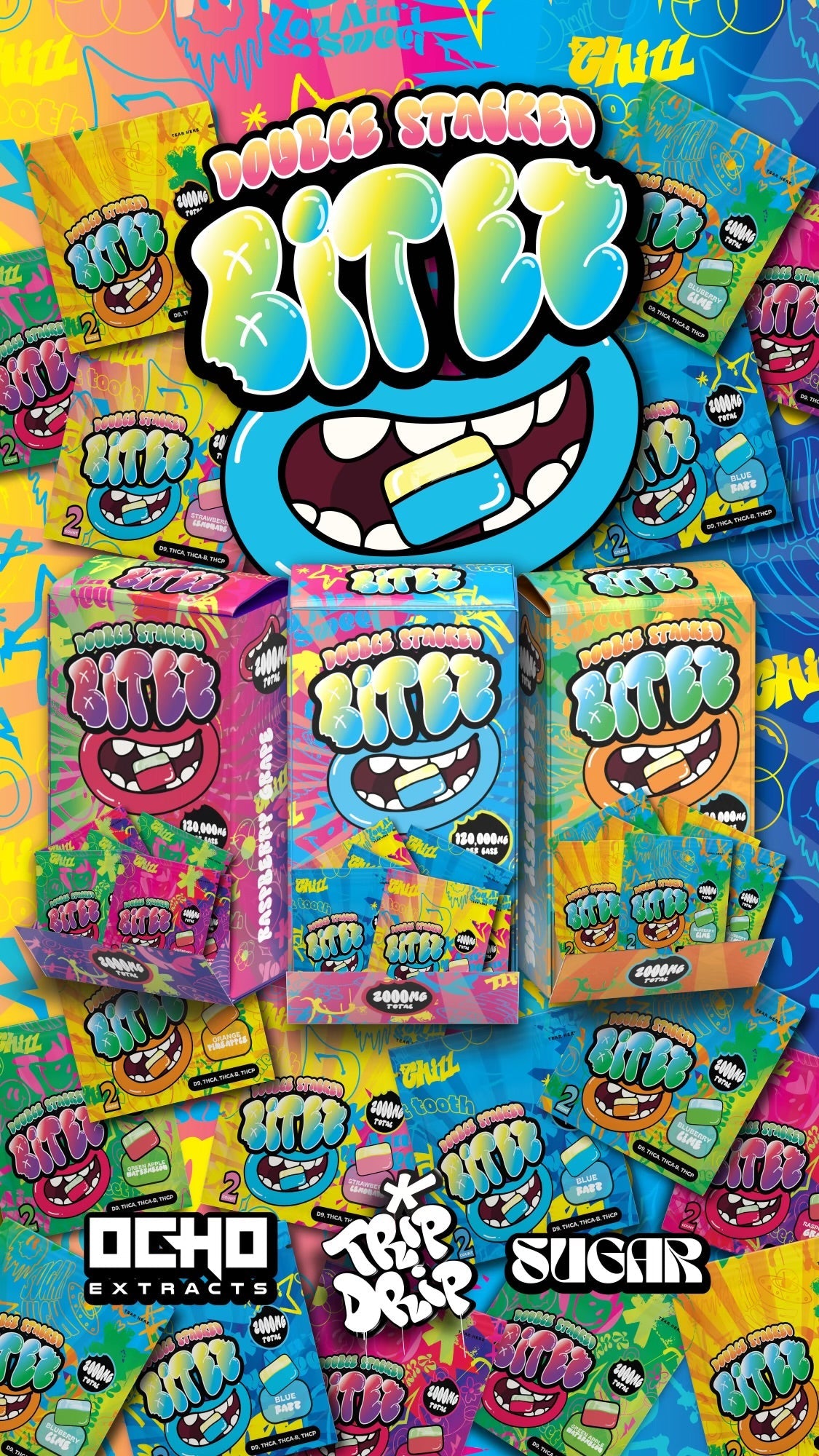 BITEZ DOUBLE STACKED D9 + THC-A + THCA-B + THC-P (2000MG / PACK) / (120,000MG / DISPLAY OF 60)