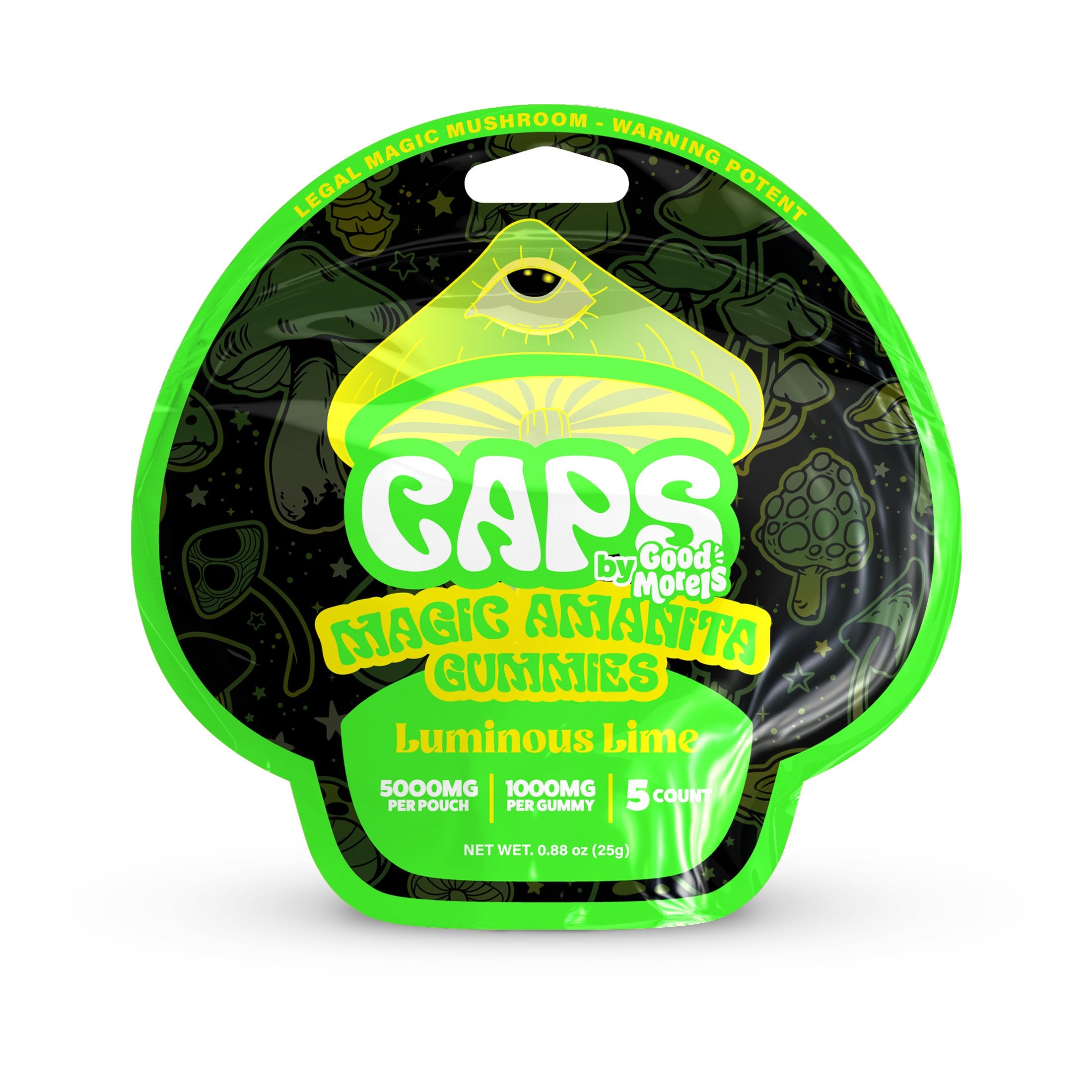 CAPS AMANITA MUSHROOM GUMMIES 5000MG BAG LUMINOUS LIME 749355088133
