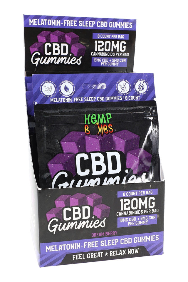 HEMP BOMBS 120MG CBD MELATONIN-FREE SLEEP GUMMIES 6PC PER BAG - DREAM BERRY