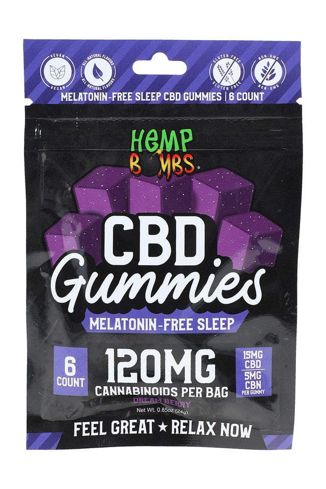 HEMP BOMBS 120MG CBD MELATONIN-FREE SLEEP GUMMIES 6PC PER BAG - DREAM BERRY