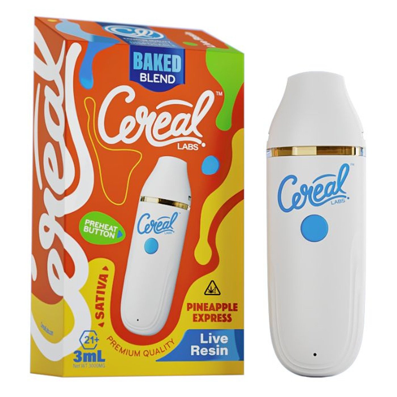 CEREAL LABS BAKED BLEND LIVE RESIN 3 GRAM DISPOSABLE PINEAPPLE EXPRESS (SATIVA) 713310635199