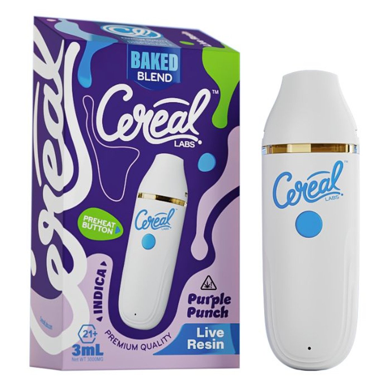 CEREAL LABS BAKED BLEND LIVE RESIN 3 GRAM DISPOSABLE PURPLE PUNCH (INDICA) 713310635236