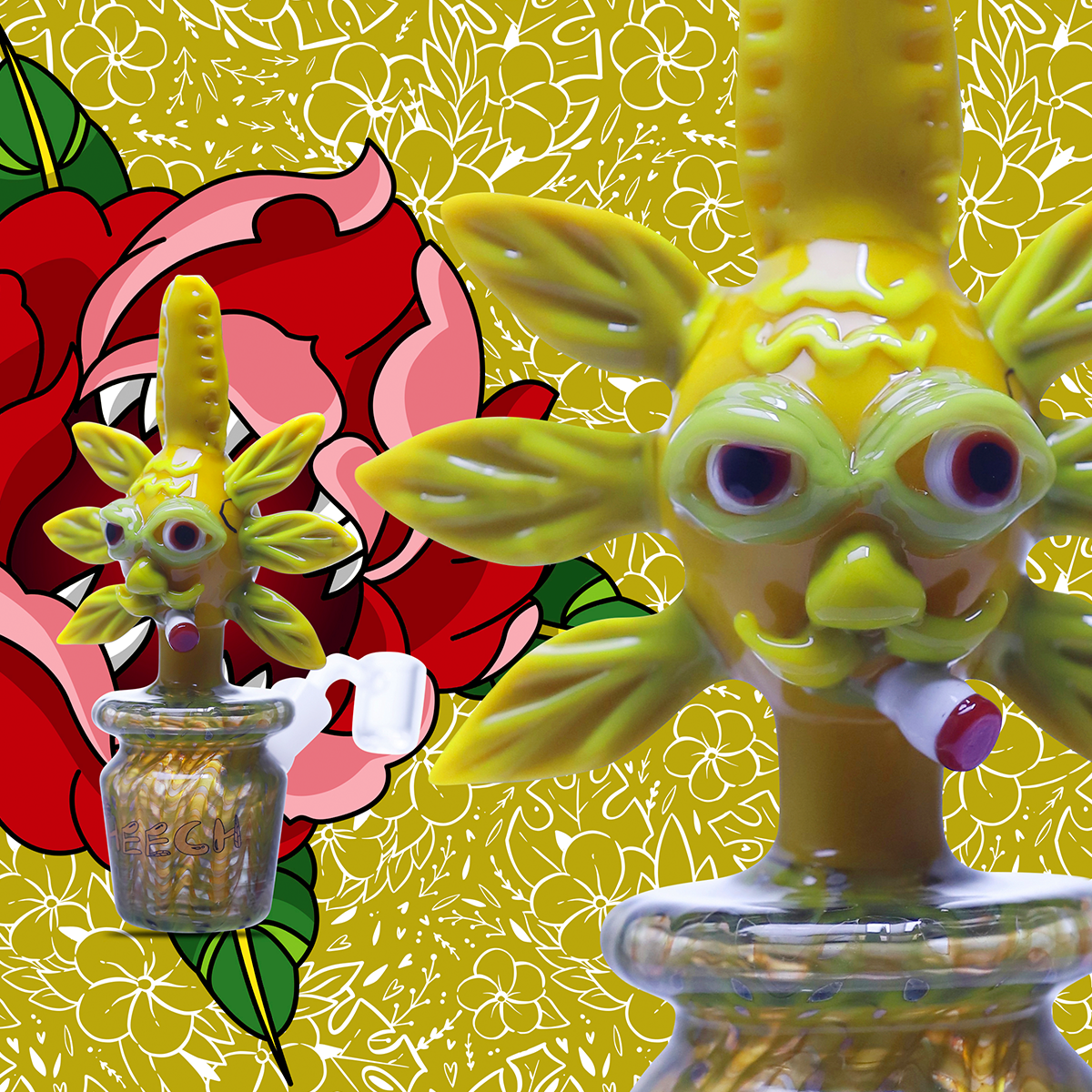 CHEECH 7.5in "TRIPPY LEAF CREATURE PUFFING VIBES" WATERPIPE | (CH-371)
