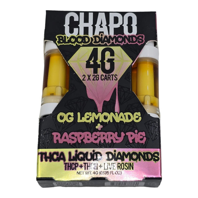 CHAPO EXTRAX BLOOD DIAMONDS 4 GRAM (2 X 2G) THCA LIQUID DIAMONDS LIVE ROSIN CARTRIDGE OG LEMONADE + RASPBERRY PIE (SATIVA) 850055677760