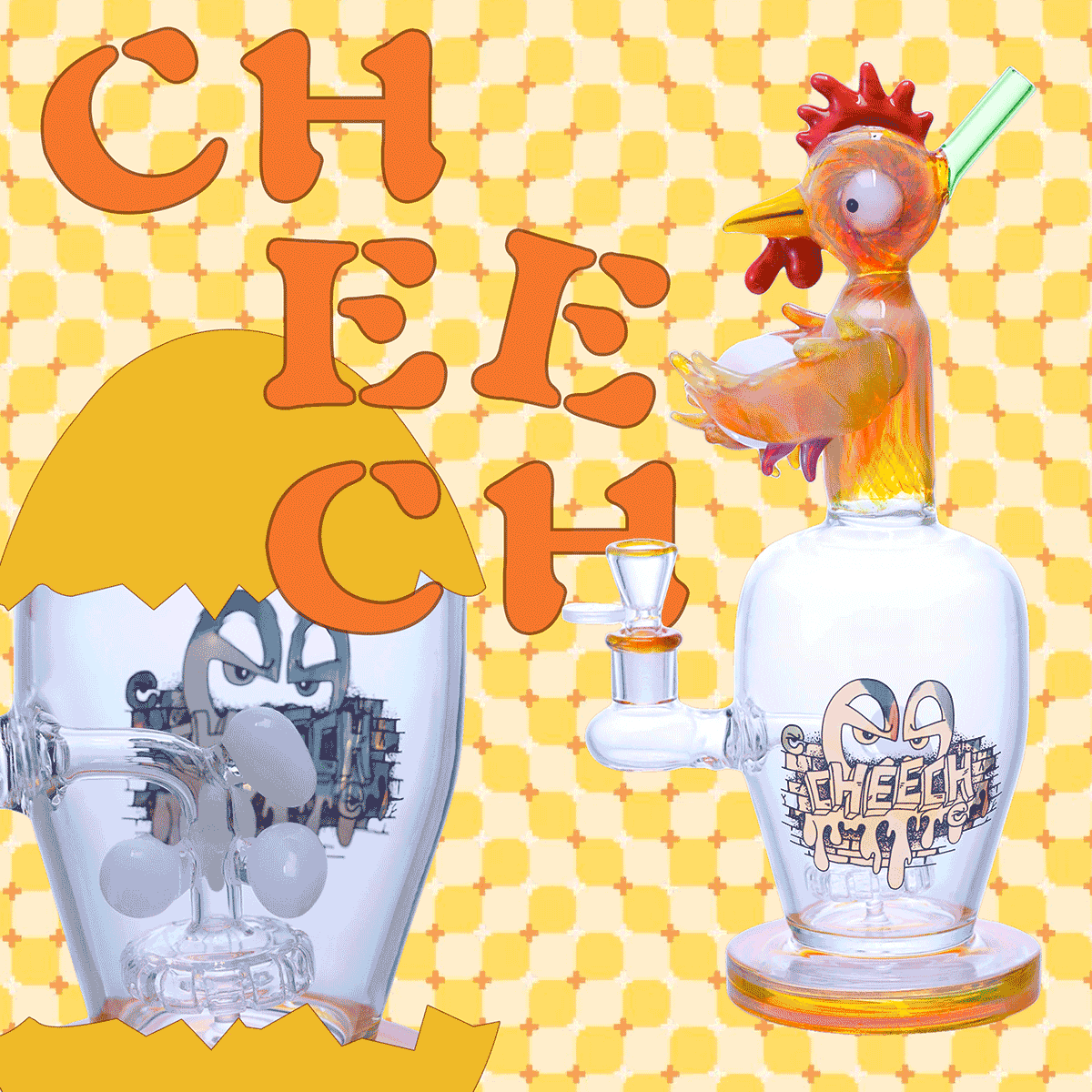 CHEECH 14in "WHAT CAME FIRST THE CHICKEN OR THE EGG" WATER PIPE (CHE-389)