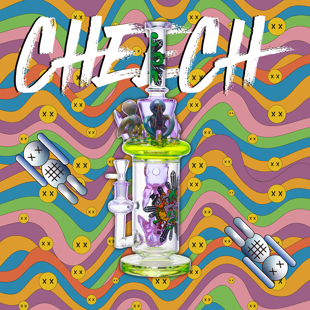 CHEECH 15.5in "LITTLE ALIENS GUARDING YOUR HITS" WATERPIPE