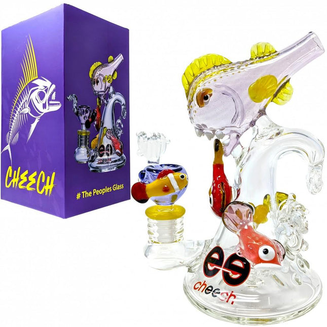 CHEECH GLASS CHE-265 PIRANAS CATCHING WAVES NOTHING TO SEE HERE WATER PIPE Default Title 01286