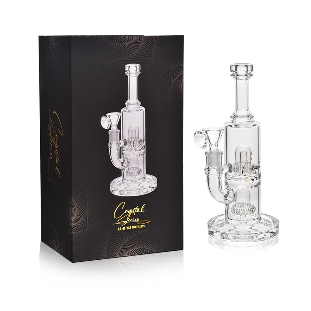 CRYSTAL SERIES BY HIGH POINT GLASS 10" DOUBLE UFO PERC WATER PIPE RIG [ES2236-BX]