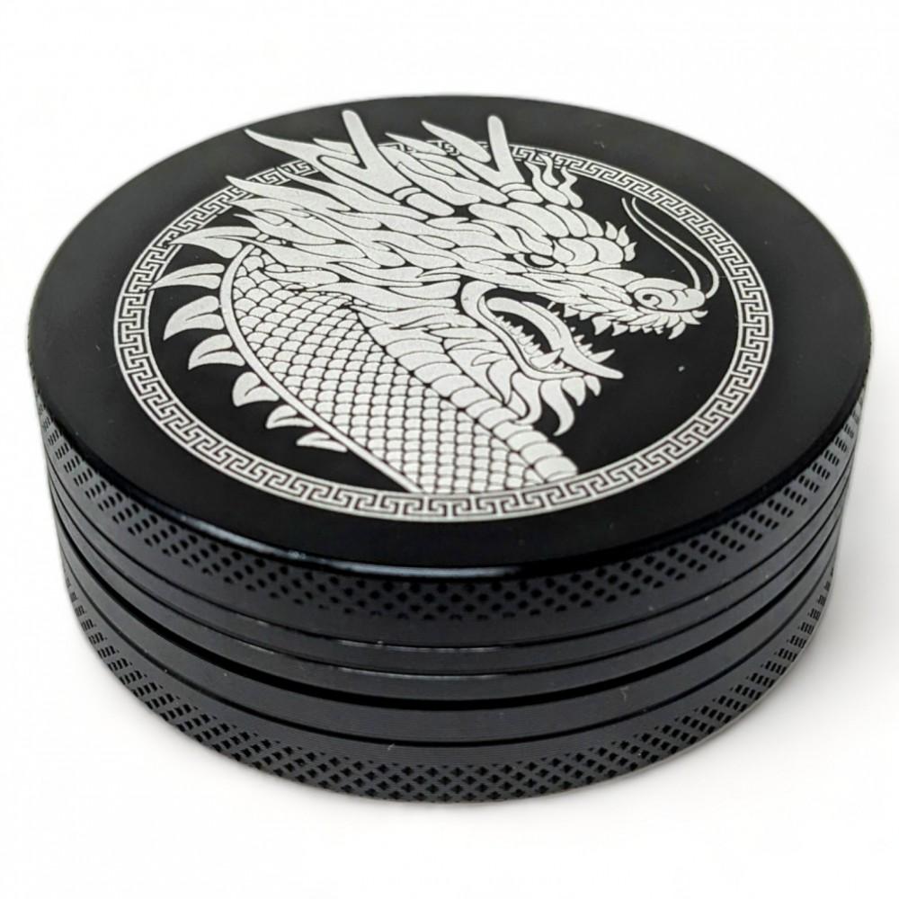 CUSTOM ENGRAVED DRAGON DESIGN 62MM 2 PART GRINDER | BLACK