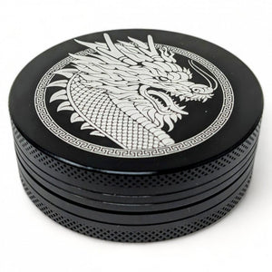 CUSTOM ENGRAVED DRAGON DESIGN 62MM 2 PART GRINDER | BLACK