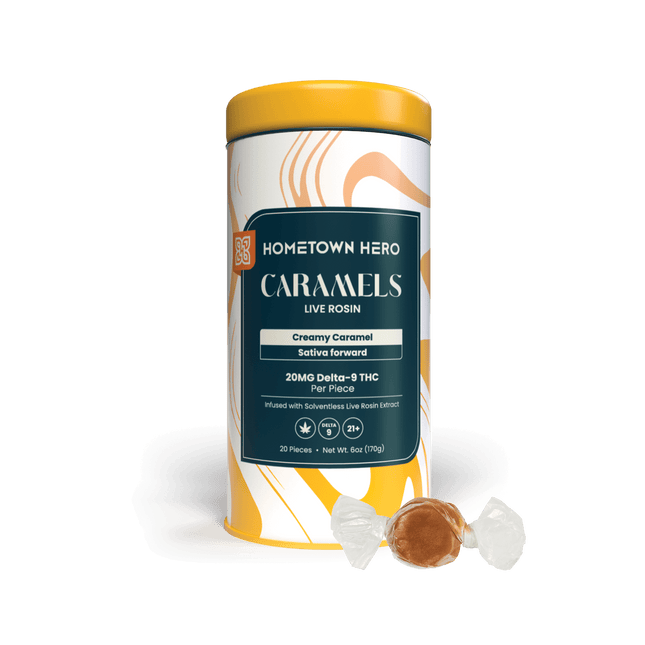 HOMETOWN HERO 20MG D9 LIVE ROSIN CARAMELS (20CT/JAR)