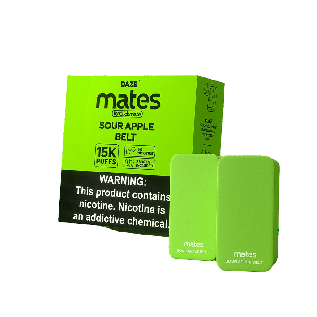 DAZE CLICKMATES 15K PUFFS DISPOSABLE POD KIT 2% NICOTINE (5CT DISPLAY) SOUR APPLE BELT 753275935316