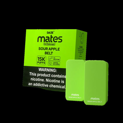 DAZE MATES BY CLICKMATE 15K PUFFS 2% NICOTINE (5CT DISPLAY) SOUR APPLE BELT 753275935293