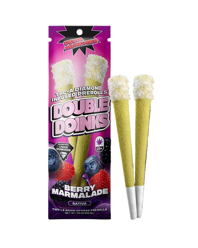 DELTA MUNCHIES DOUBLE DOINKS 1.5 GRAM THC-A PRE ROLL PACK OF 2 EACH BERRY MARMALADE 213888645519