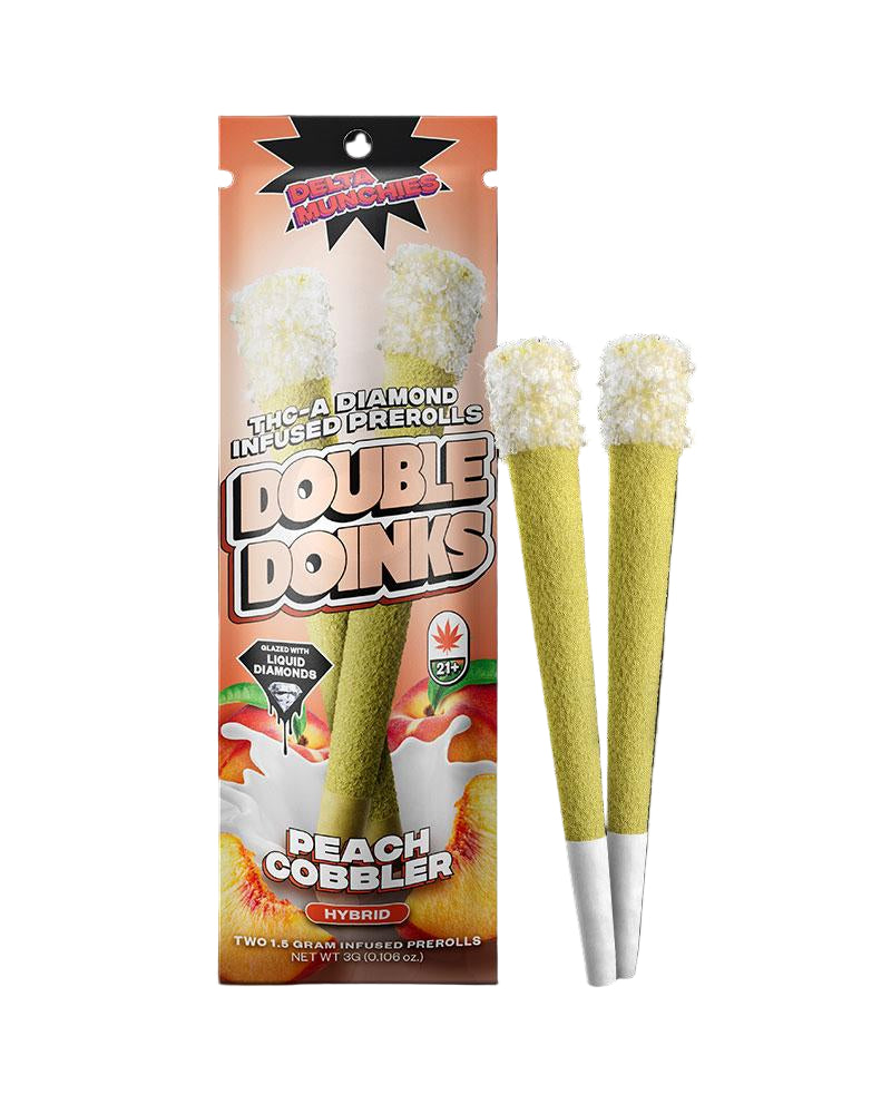 DELTA MUNCHIES DOUBLE DOINKS 1.5 GRAM THC-A PRE ROLL PACK OF 2 EACH PEACH COBBLER 213888645502