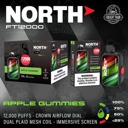 NORTH FT12000 5% DISPOSABLE 10CT/DISPLAY APPLE GUMMIES 840395802960