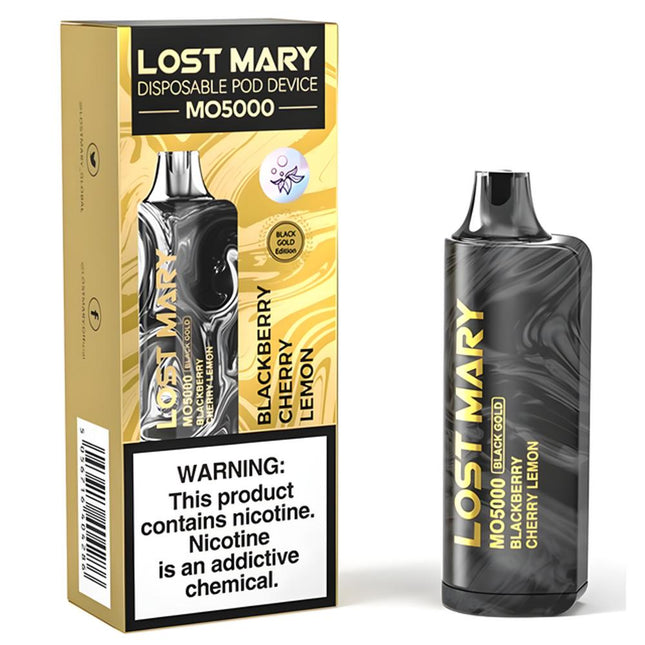 LOST MARY MO5000 BLACK GOLD EDITION 5% DISPOSABLE 5CT/DISPLAY BLACKBERRY CHERRY LEMON 5056716404361