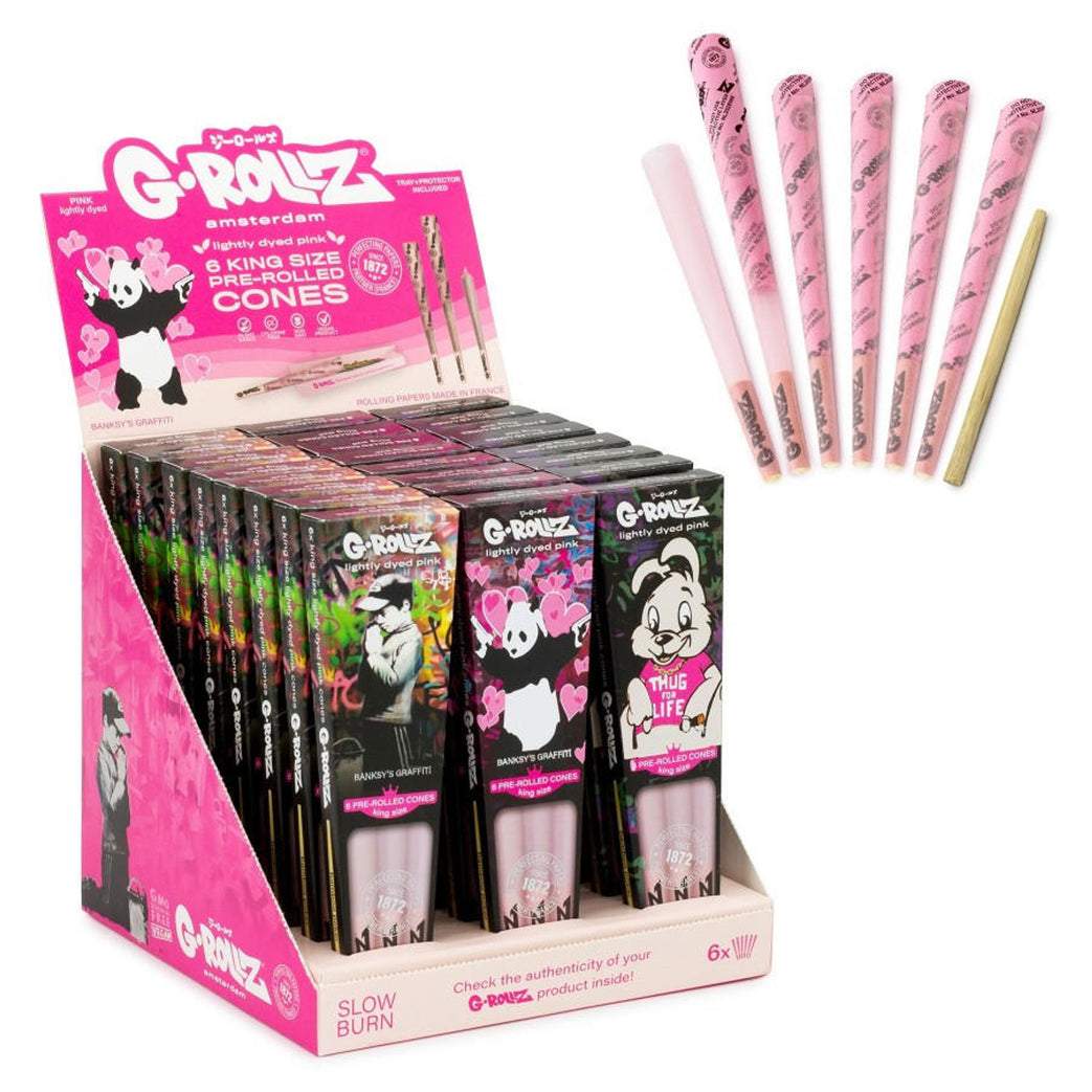 G-ROLLZ LIGHTLY DYED PINK - 6 1/4 SIZE CONES/PACK 24/DISPLAY