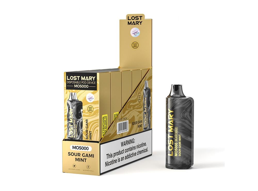LOST MARY MO5000 BLACK GOLD EDITION 5% DISPOSABLE 5CT/DISPLAY SOUR GAMI MINT 5056716404408
