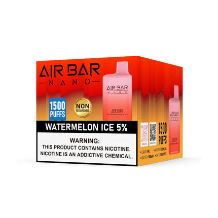 AIR BAR NANO 1500 PUFFS 5% DISPOSABLE 10CT/DISPLAY WATERMELON ICE 840189925233
