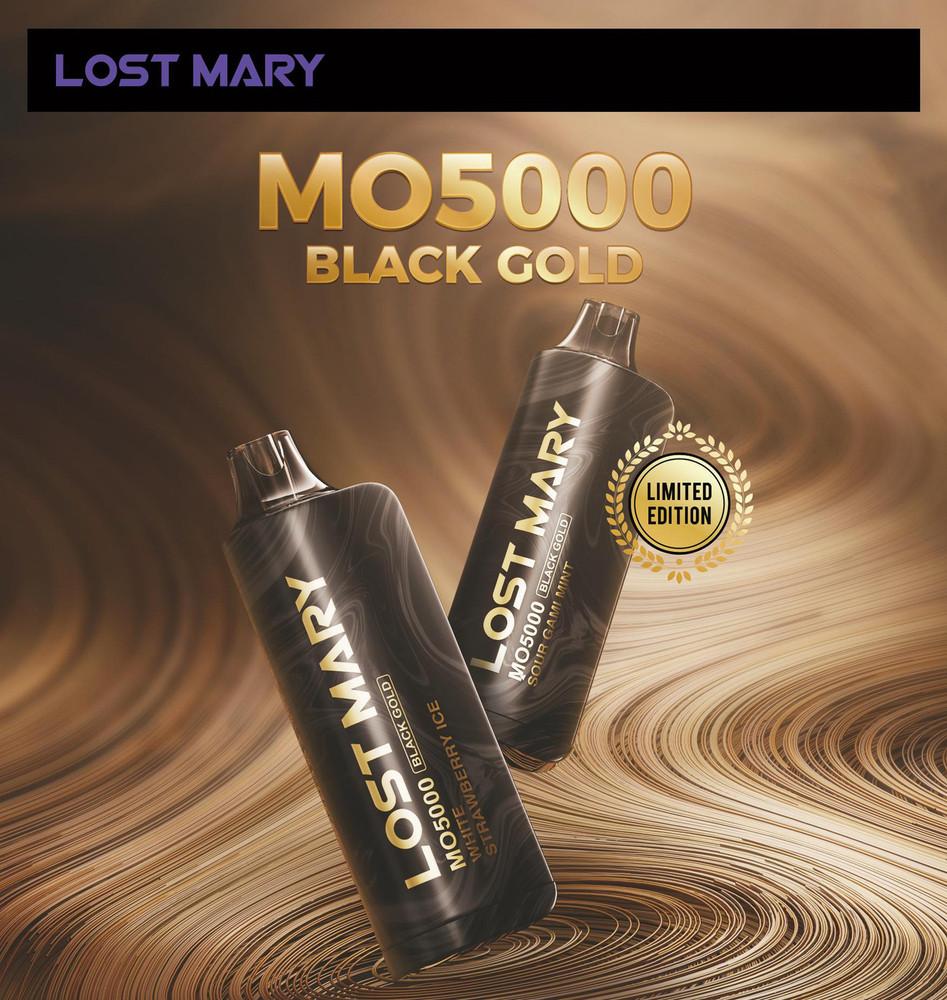 LOST MARY MO5000 BLACK GOLD EDITION 5% DISPOSABLE 5CT/DISPLAY WHITE STRAWBERRY ICE 5056716404415