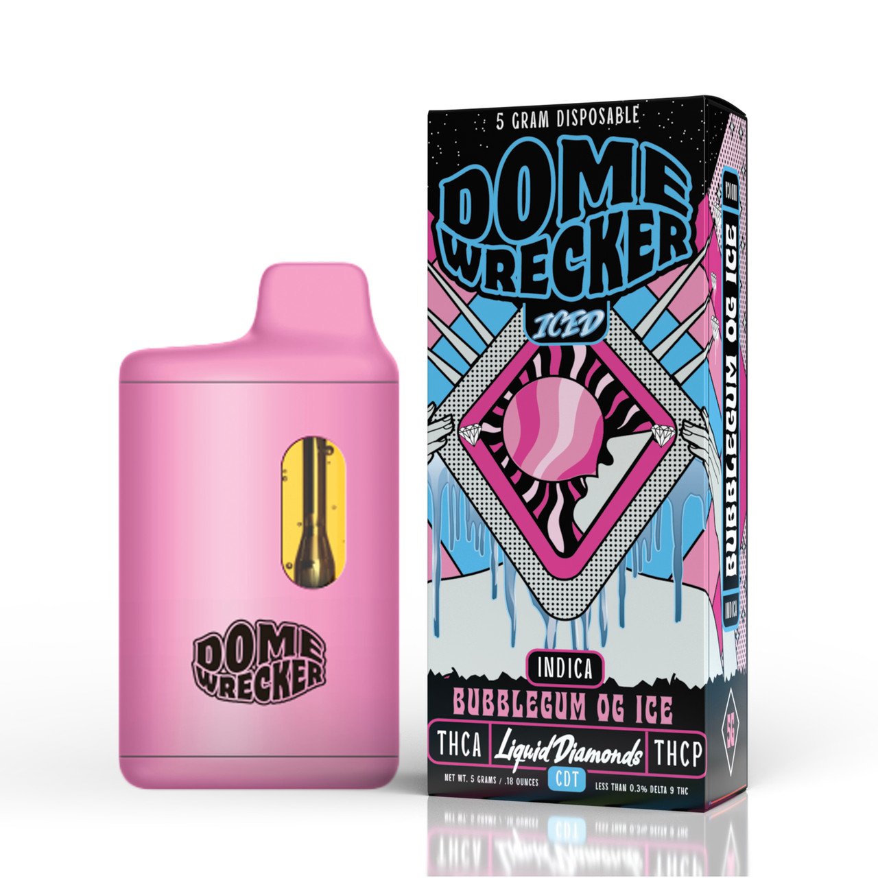 DOME WRECKER (THC-A + LIQUID DIAMONDS + THC-P) 5G DISPOSABLE BUBBLEGUM OG ICE (INDICA) 810096582713